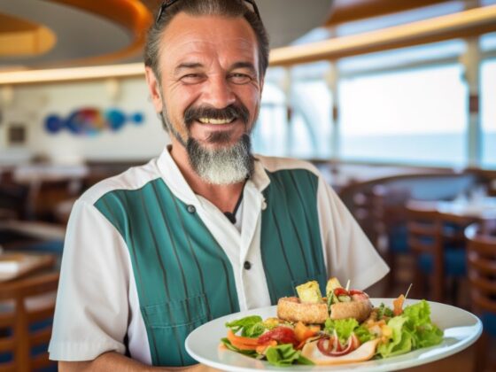 Delicious food served on cruise restaurant for single man over 40