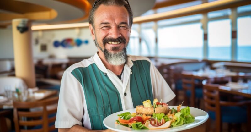 Delicious food served on cruise restaurant for single man over 40