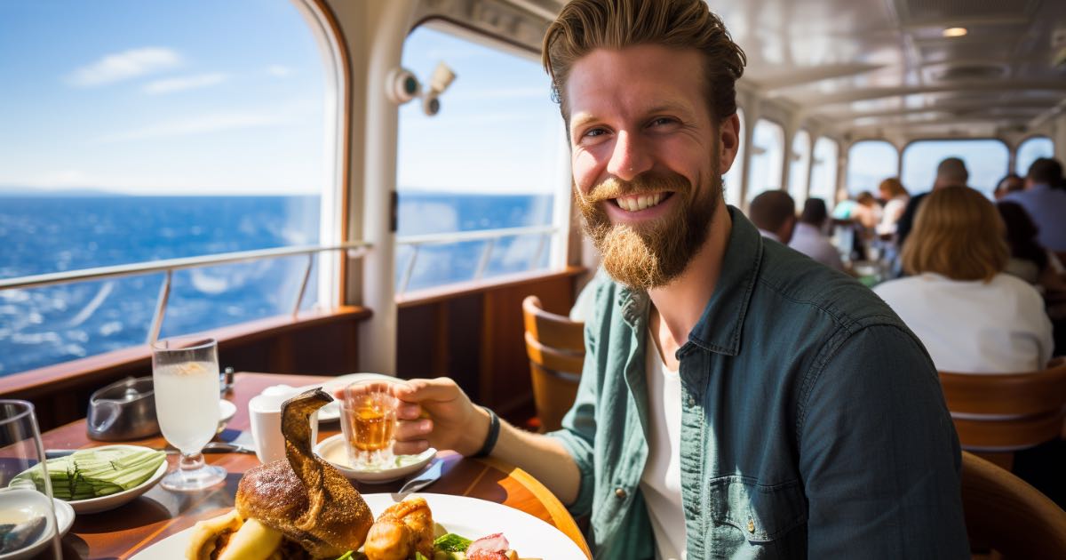 Delicious food served on cruise restaurant for single man over 40