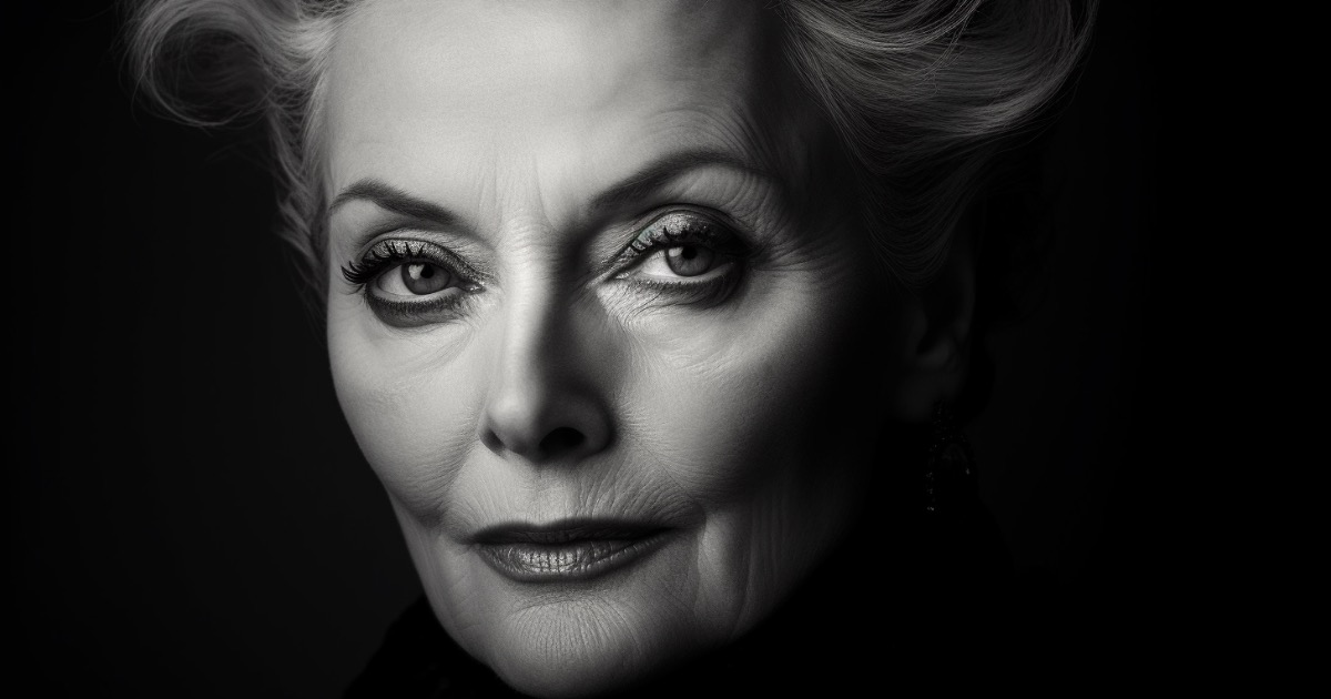 Mature woman with beautifully done winged eyeliner