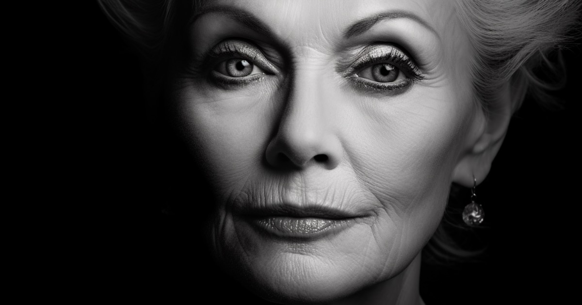 Mature woman with beautifully done winged eyeliner