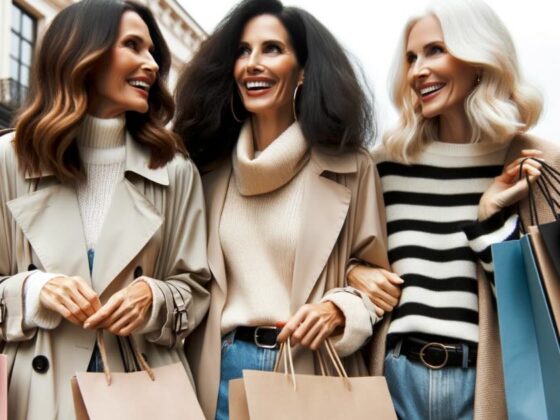 three over 40 people are holding shopping bags and smiling