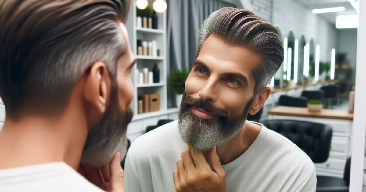 A photo capturing a man's admiration for his fresh haircut in the mirror