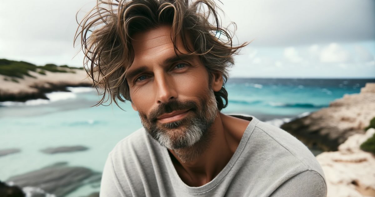 A relaxed man embodying the laid-back beachy vibe with Messy Waves