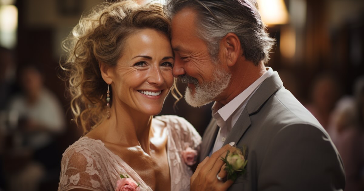 Mature bride walking down the aisle
