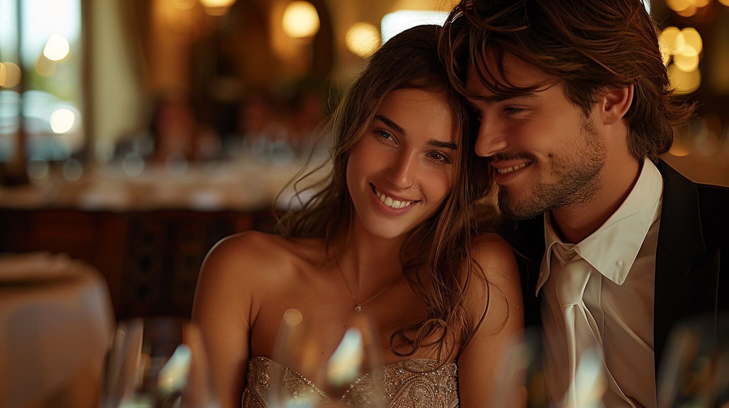 man and woman dressed for a dinner date at an upscale restaurant