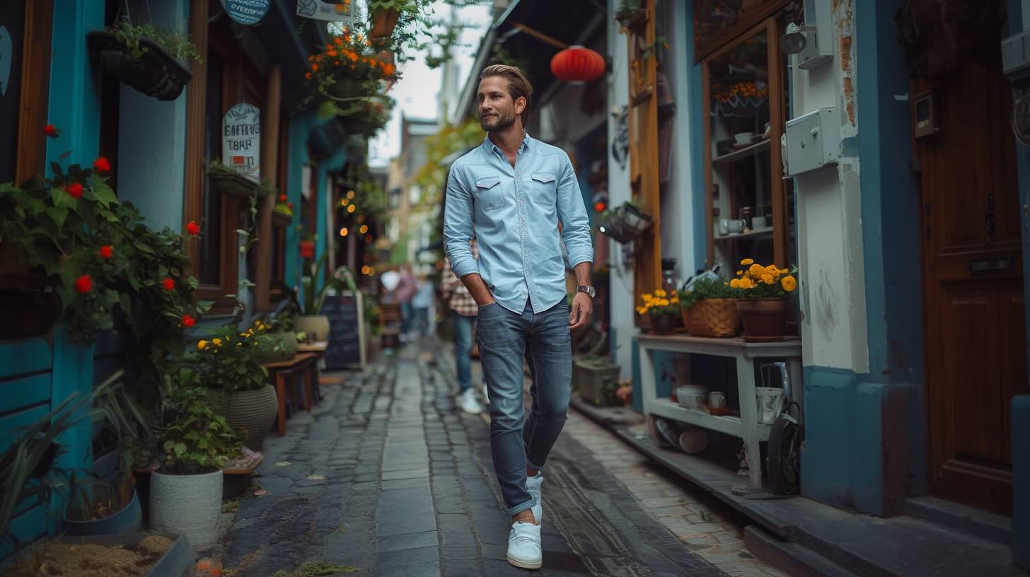 man on a casual first date at a coffee shop,