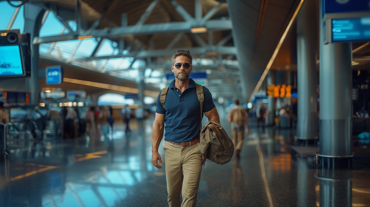 A Man Walking Through the Airport