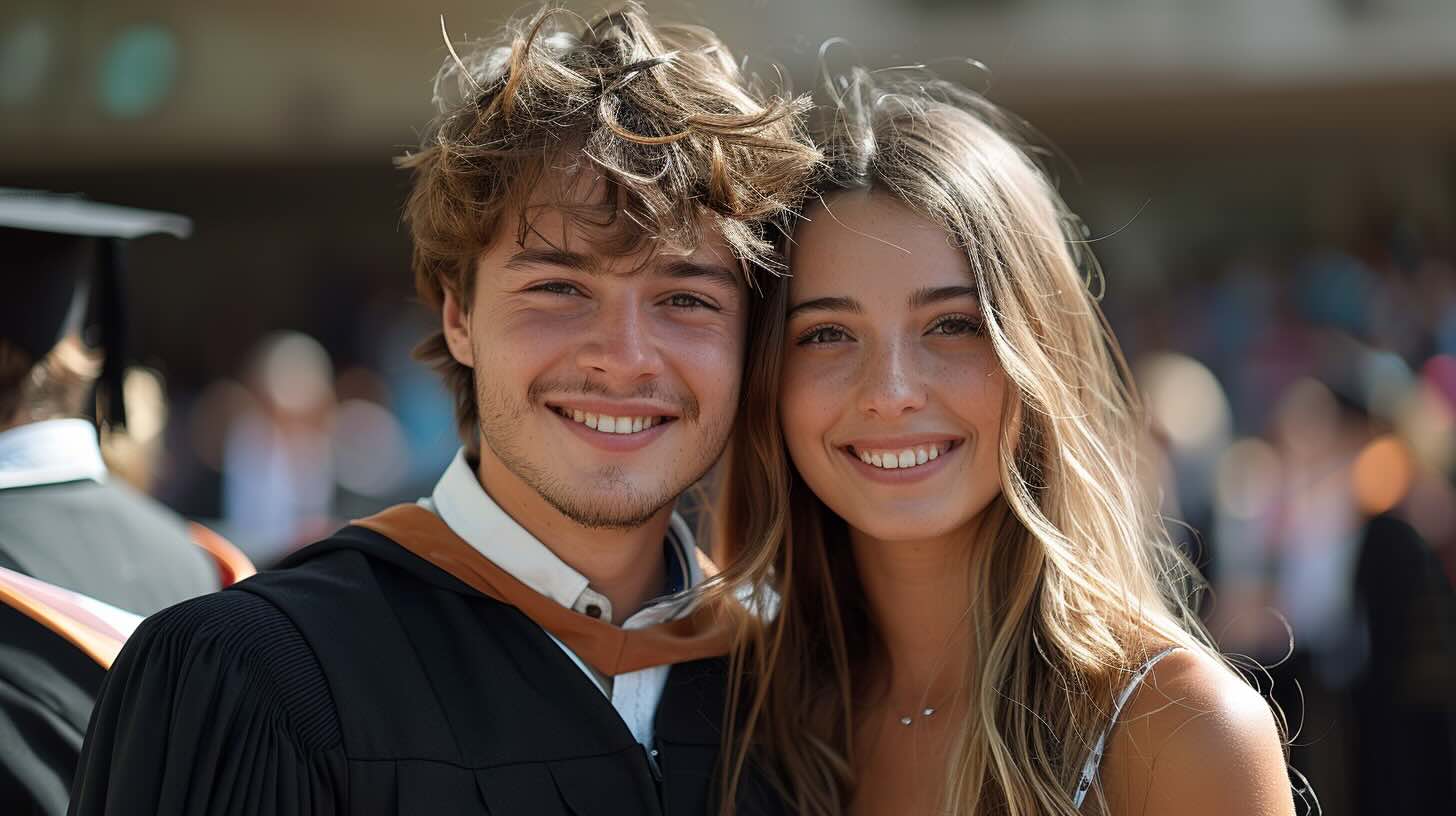 A Young Man and Woman at their University Graduation