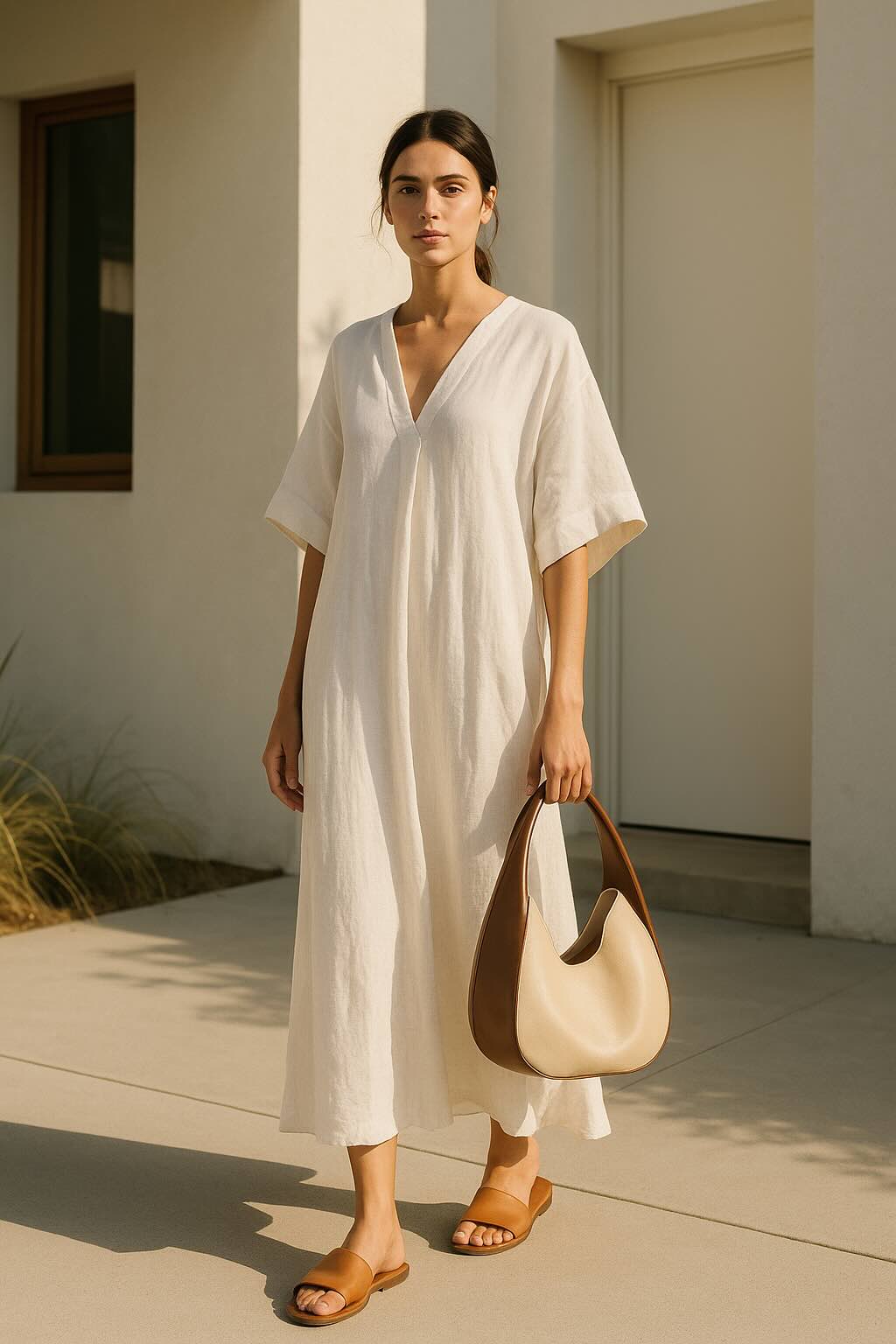 LA White Kaftan Slides