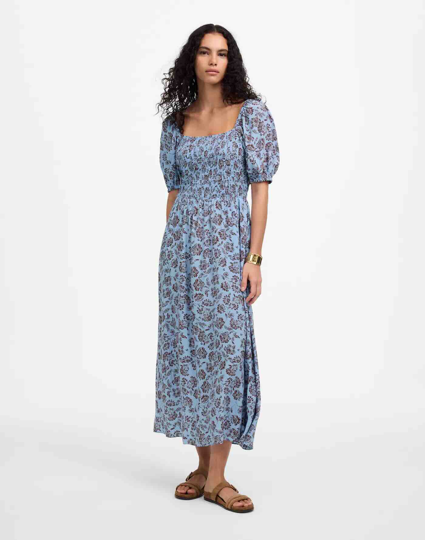 Smocked Puff-Sleeve Dress