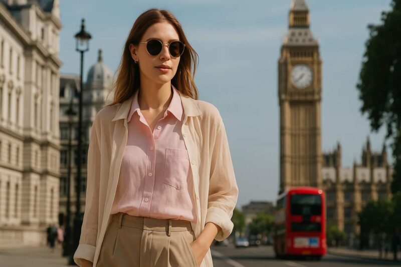 London Heatwave Style Sheer Layers and Pastel Shirts