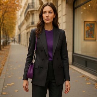 Paris Autumn Art Walk Looks Violet Accents and Power Dressing