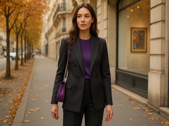 Paris Autumn Art Walk Looks Violet Accents and Power Dressing
