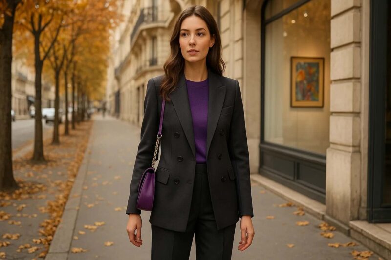 Paris Autumn Art Walk Looks Violet Accents and Power Dressing